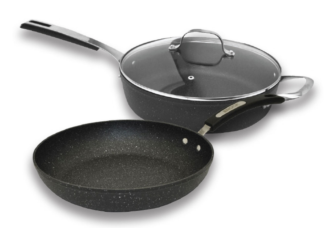 Starfrit The Rock 2 x 11 Deep Fry  Pan  Set  with 1 x Lid 